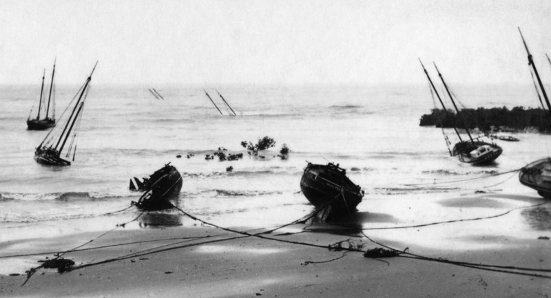 Damaged luggers after a cyclone